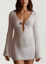 Load image into Gallery viewer, Deep V Neck Bell Sleeve Crochet Cover Up Mini Dress
