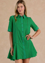 Load image into Gallery viewer, Collared Eyelet Embroidered Button Down Mini Dress
