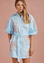Load image into Gallery viewer, Embroidered Puff Sleeve Belted Mini Shirt Dress
