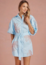 Load image into Gallery viewer, Embroidered Puff Sleeve Belted Mini Shirt Dress
