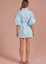 Load image into Gallery viewer, Embroidered Puff Sleeve Belted Mini Shirt Dress
