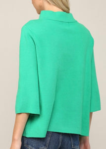 Kelly Green Mock Neck Bell Sleeve Sweater
