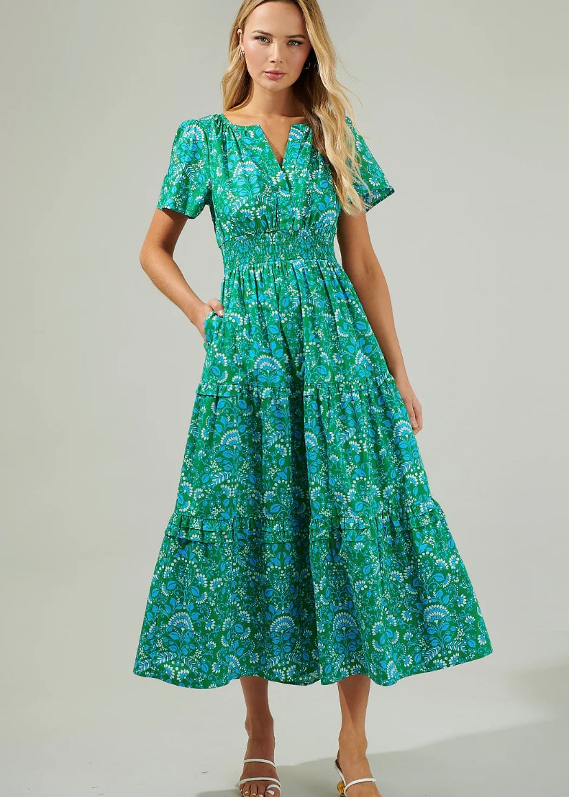Alina Floral Poplin Tiered Maxi Dress