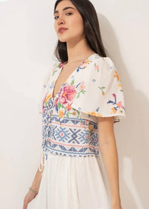Floral Print Front Tie Top