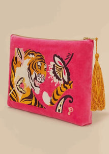 Velvet Tiger Embroidered Zip Pouch