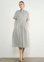 Load image into Gallery viewer, Striped Button Front Pleated Midi Dress
