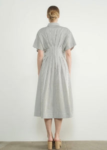 Striped Button Front Pleated Midi Dress