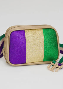 Faux Leather Mardi Gras Sparkle Front  Belt Bag