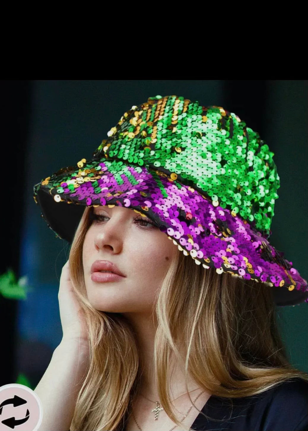 Mardi Gras Reversible Sequin Bucket Hat – Shop All Daye display picture 3
