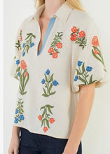 Load image into Gallery viewer, Collared V-Neck Embroidery Floral Top
