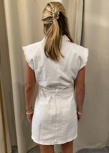 Raw Edge Belted Sleeveless Dress