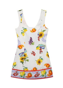 Printed Sleeveless Bow Back Mini Dress