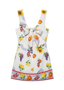 Printed Sleeveless Bow Back Mini Dress