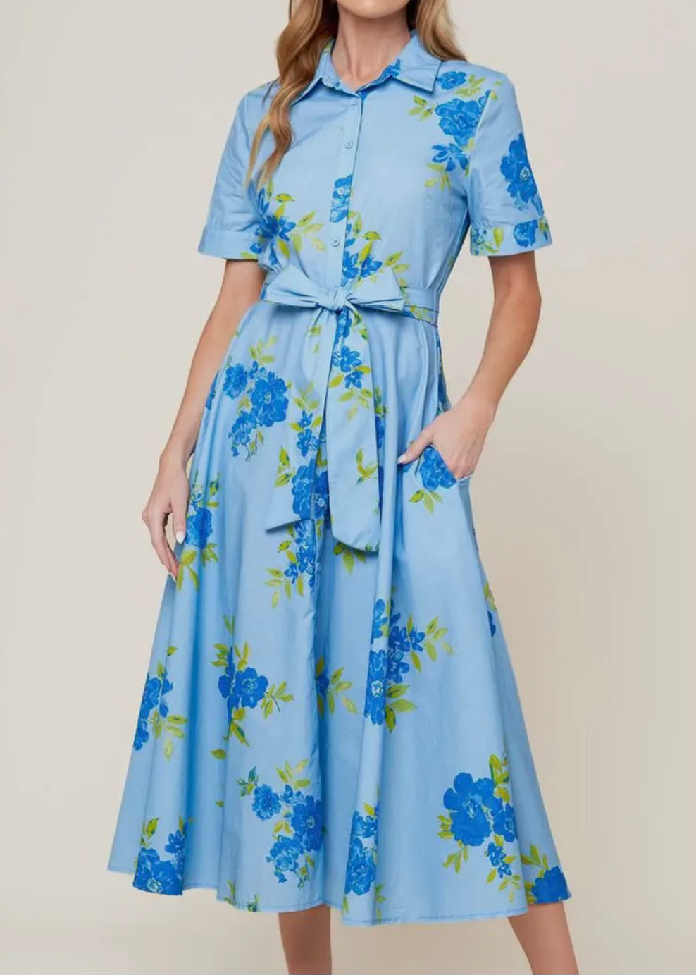 Blue Floral Midi Dress