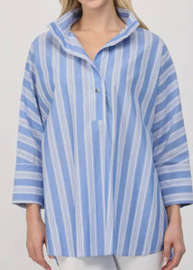 Blue Striped Stand Collar Top