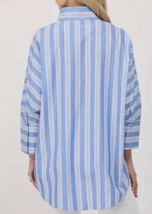 Blue Striped Stand Collar Top
