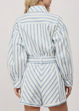 Load image into Gallery viewer, Blue And White Striped Tie Waist Romper
