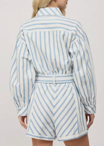 Blue And White Striped Tie Waist Romper