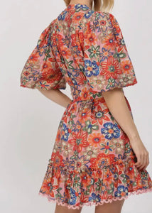 Floral Belted Puff Sleeve Dress