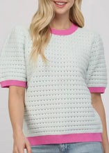 Load image into Gallery viewer, Blue Cropped Contrast Puff Sleeve Sweater Top
