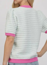Load image into Gallery viewer, Blue Cropped Contrast Puff Sleeve Sweater Top
