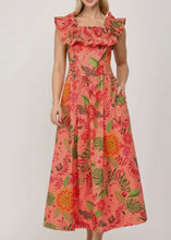 Load image into Gallery viewer, Coral Ruffle Shoulder Midi Dress
