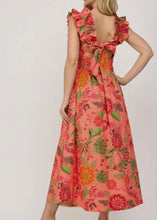 Load image into Gallery viewer, Coral Ruffle Shoulder Midi Dress
