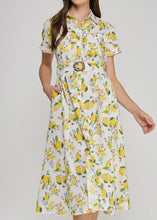 Load image into Gallery viewer, Lemon Print Belted Midi Dress
