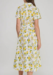 Lemon Print Belted Midi Dress