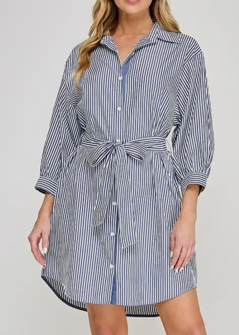Blue Striped Shirt Dress