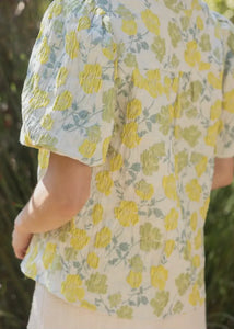 Floral Jaquard Puff Sleeve Top