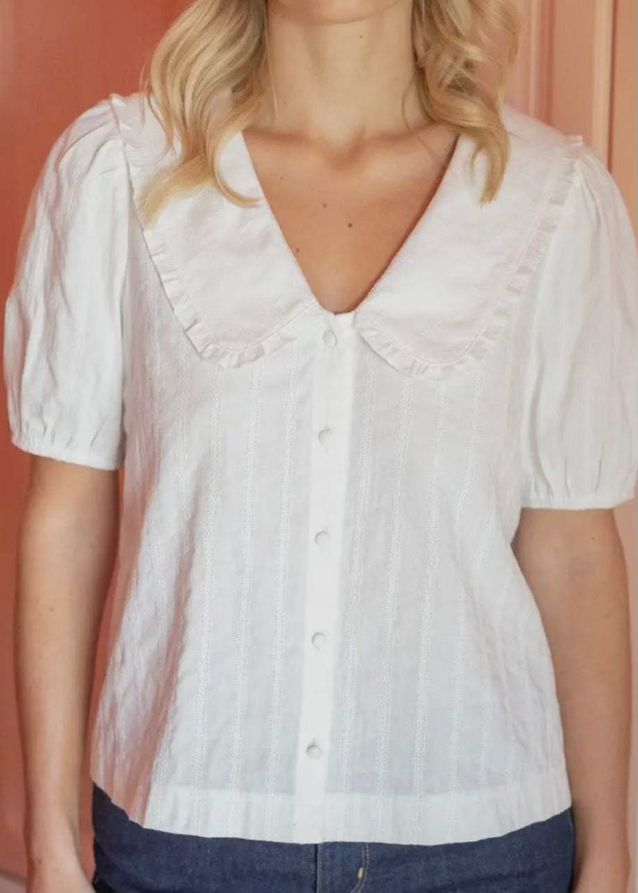 Collared Short Sleeve Button Up Top