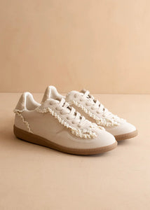 Cream Lace Trimmed Retro Sneaker