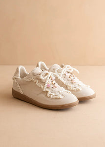 Cream Lace Trimmed Retro Sneaker
