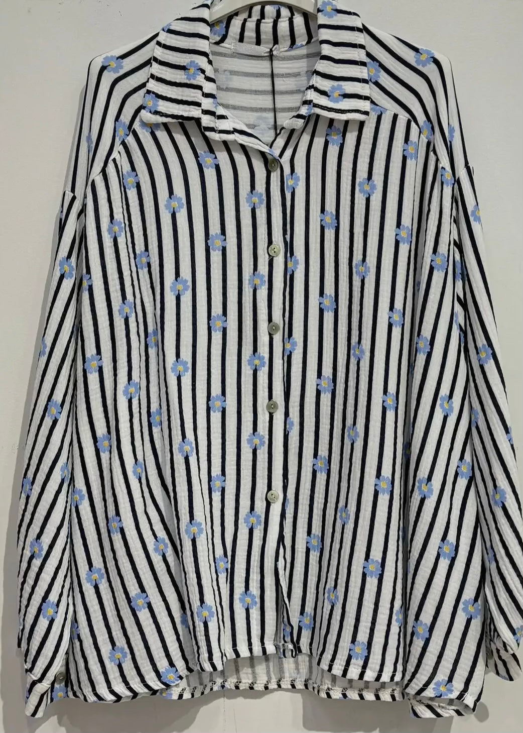 Navy Print Cotton Gauze Top