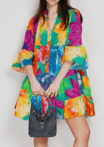 Floral Print Eyelet Embroidered Dress