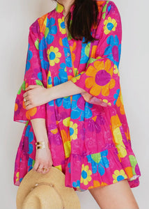 Fuchsia Eyelet Embroidered Print Dress