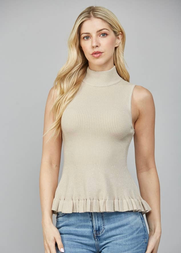 Mock Neck Sleeveless Peplum Sweater