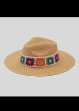 Load image into Gallery viewer, Taupe Floral Crochet Band Straw Hat
