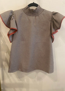 Flutter Sleeve Houndstooth Pattern Top