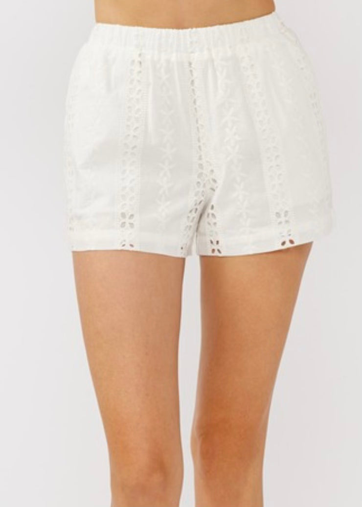 Embroidered Floral Eyelet Shorts
