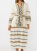 Load image into Gallery viewer, Blouson Sleeve Tiered Tie Waist Maxi Dress
