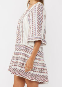 Stripe Jaquard Pom-Pom Lace Mini Dress