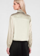 Load image into Gallery viewer, Tie Neck Button Down Cropped Blouse
