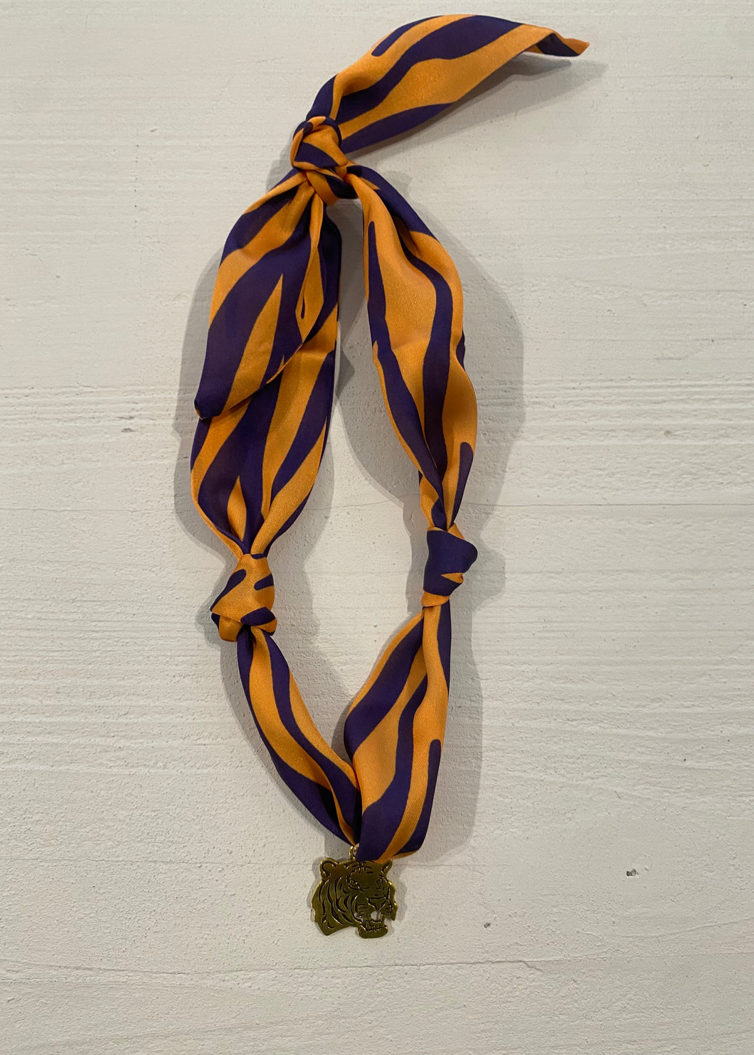 Yellow & Gold Scarf Tiger Head Charm Necklace