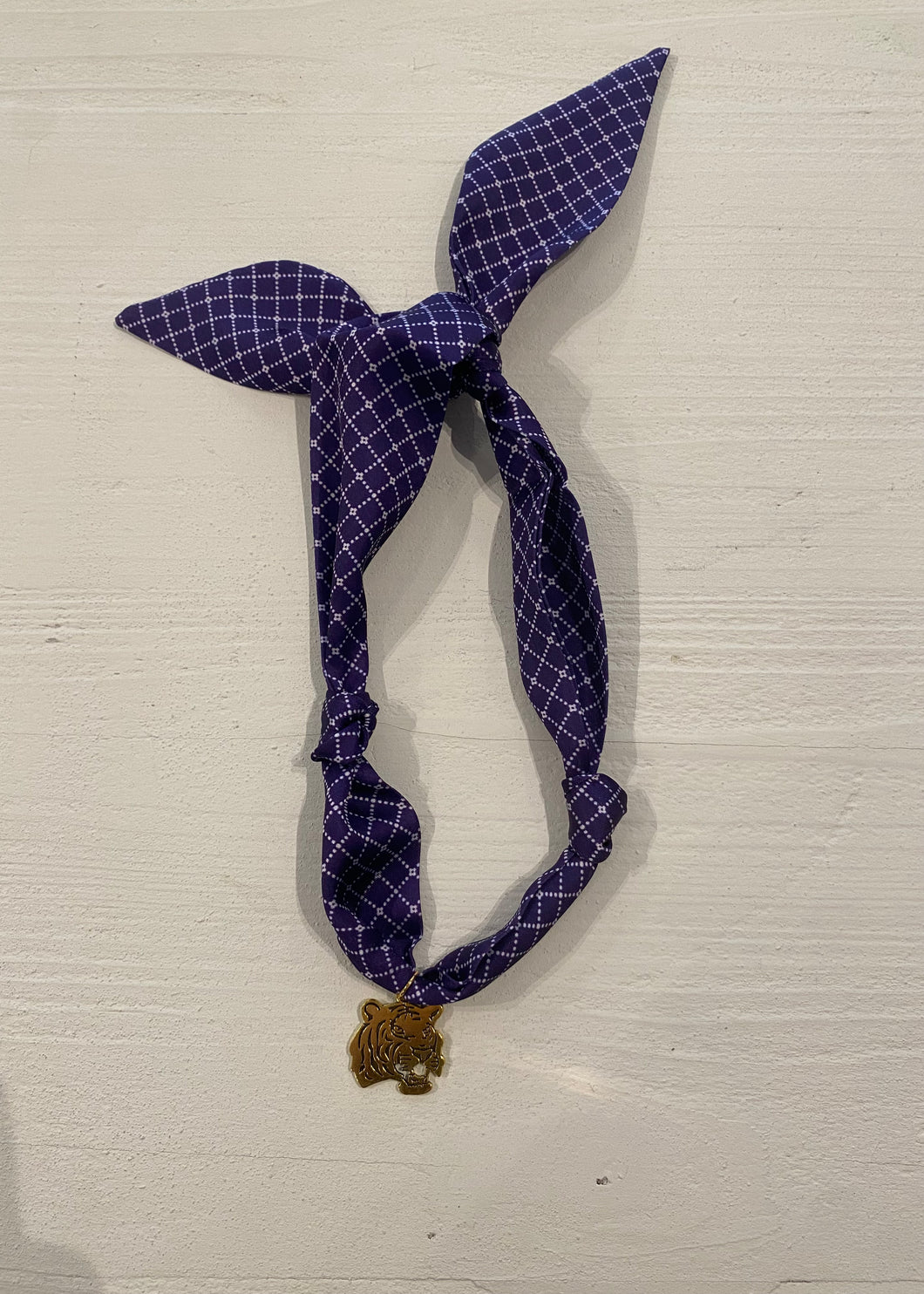 Purple Scarf Tiger Head Charm Necklace