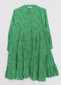 Green Embroidered Mini Dress