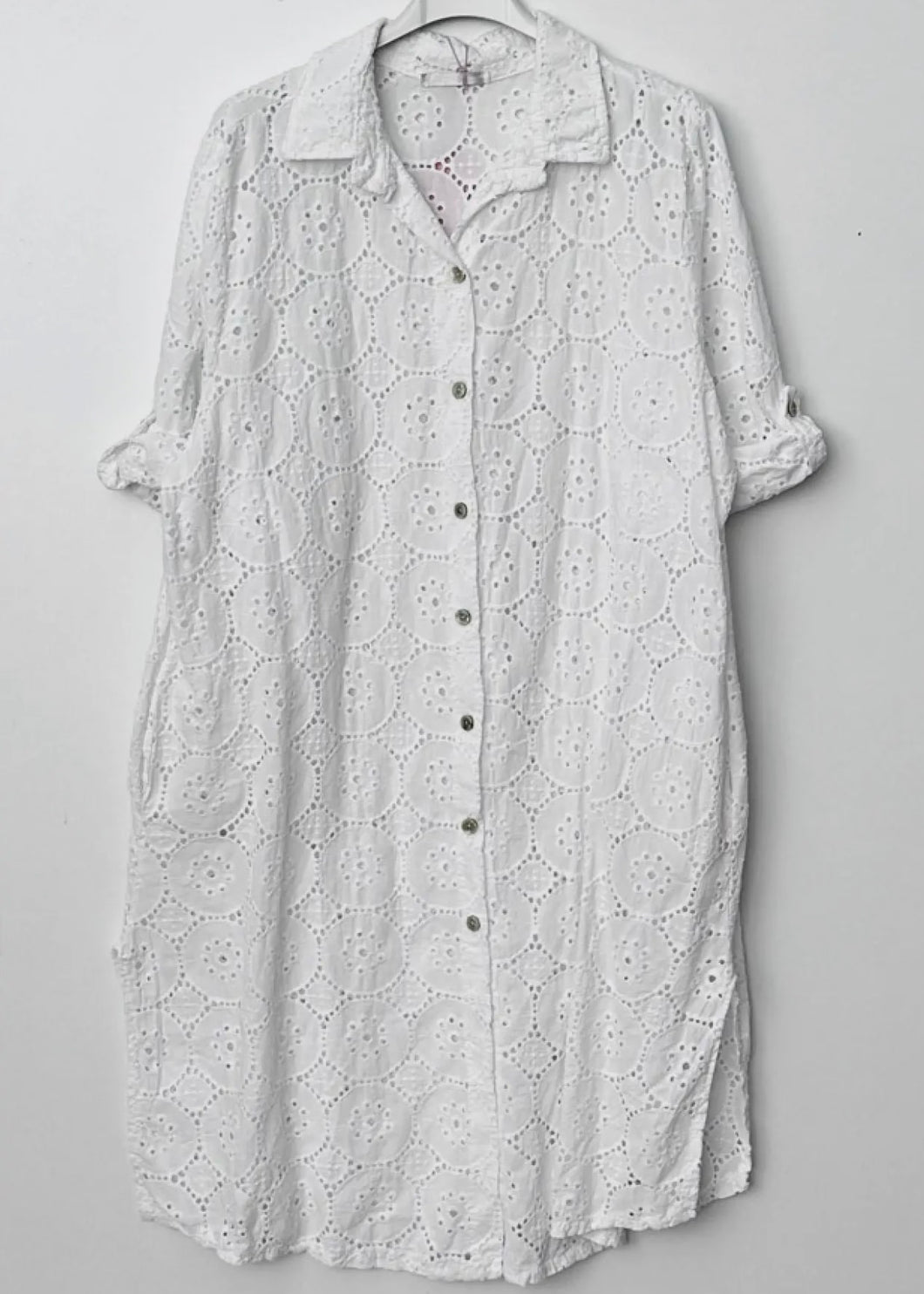 White Embroidered Shirt Dress