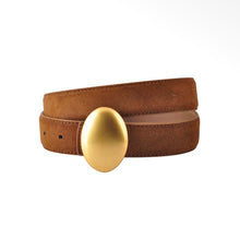Load image into Gallery viewer, Caramel Suede Belt With Oval Buckle
