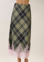 Load image into Gallery viewer, Plaid Lace Trim Midi Skirt
